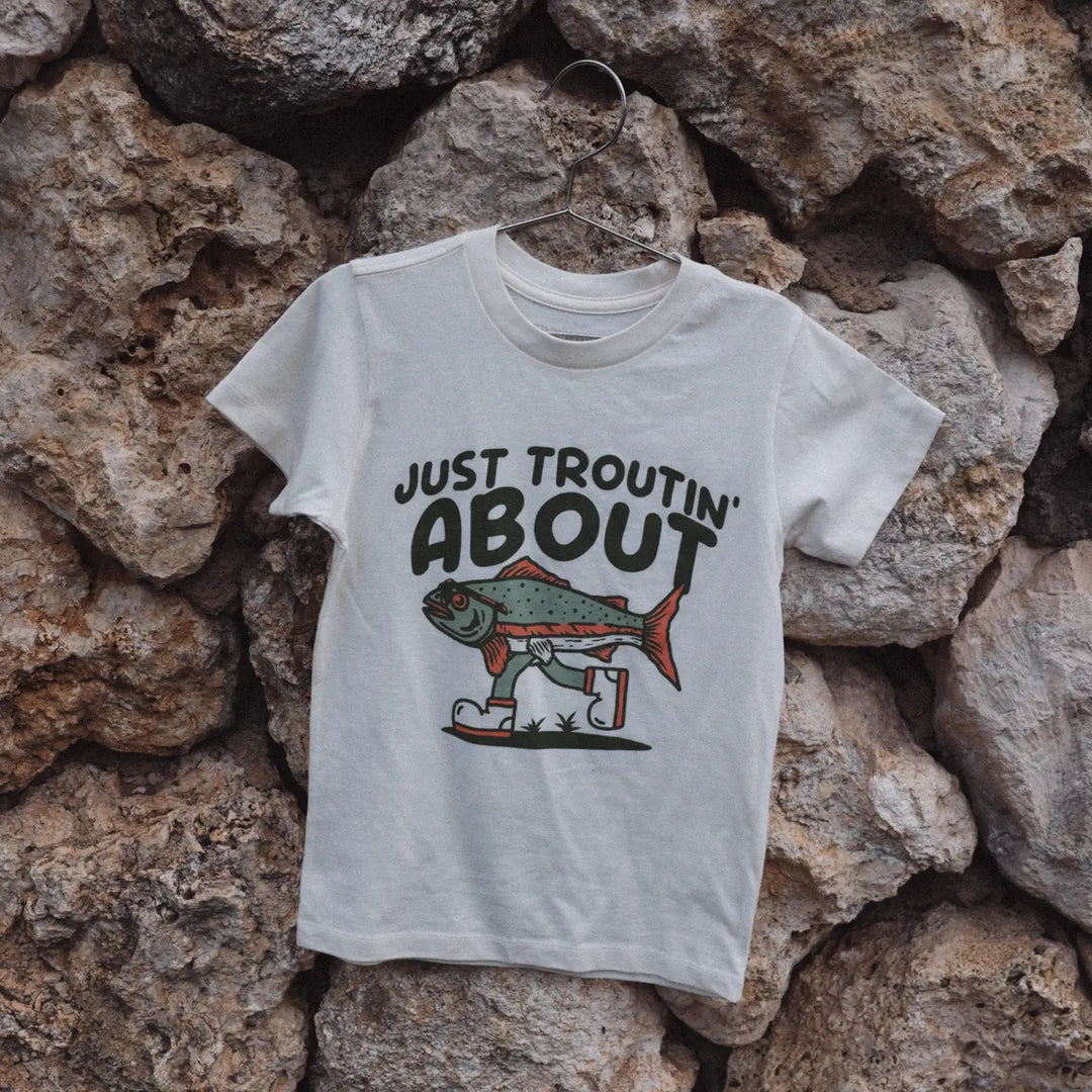 Tiny Whales – Troutin' About Short Sleeve Tee in Natural