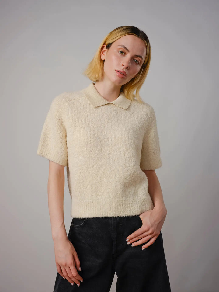 The Endery - The Ramona Boucle Short Sleeve Sweater in Calcite