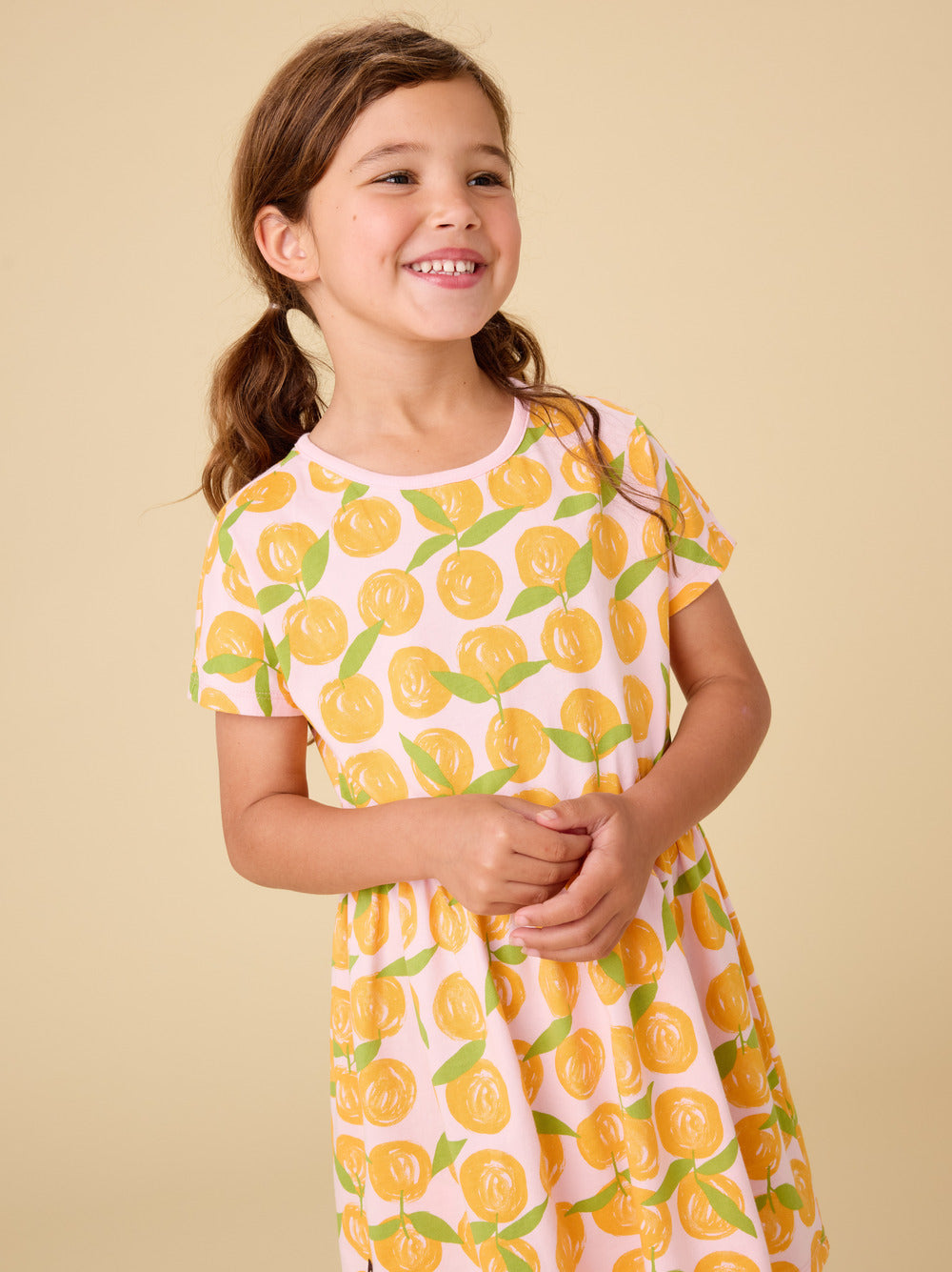 Tea Collection – Short Sleeve Twirl Dress in Valencia Orange