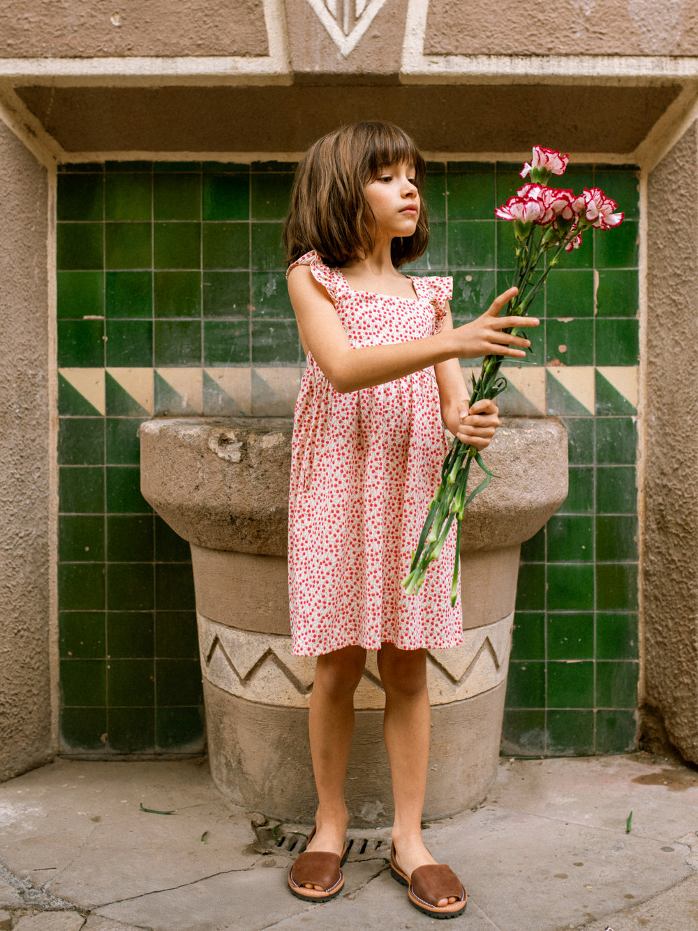 Tea Collection – Ruffle Strap Dress in Mini Rose Toss