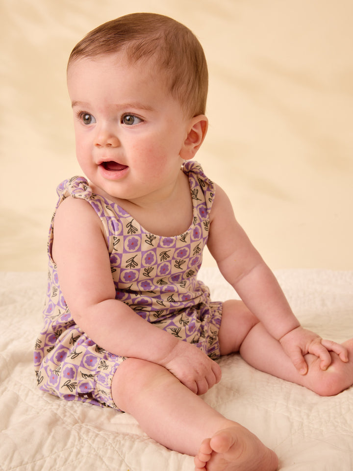 Tea Collection – Tie shoulder Romper in Tile Floral