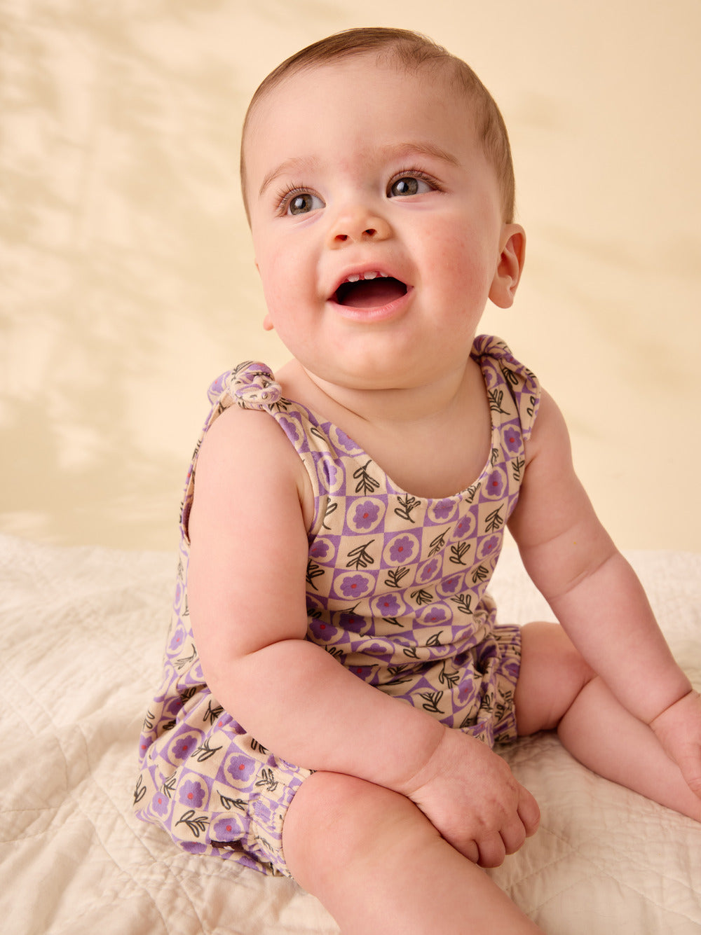 Tea Collection – Tie shoulder Romper in Tile Floral