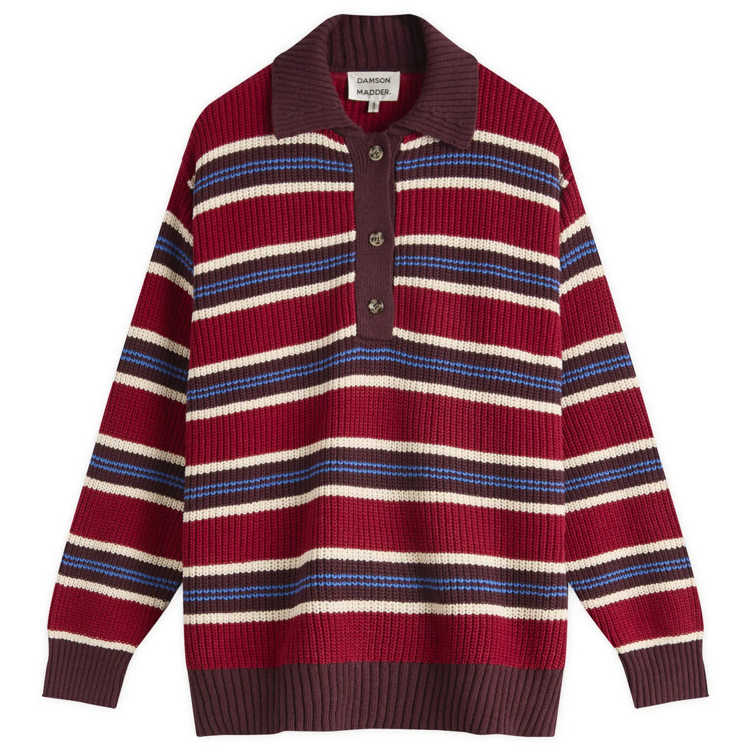 Damson Madder – Ilona Striped Rugby Jumper in Burgundy Stripe