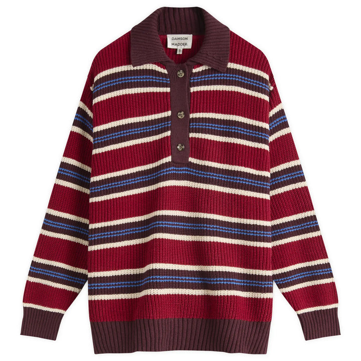 Damson Madder – Ilona Striped Rugby Jumper in Burgundy Stripe