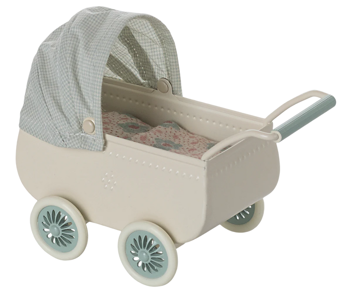 Maileg - Pram with Baby Mouse in Mint