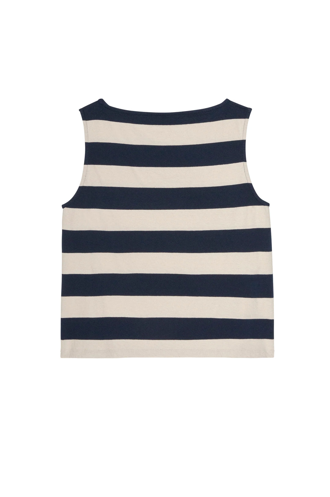 Donni – Jersey Stripe Boatneck Tank in Navy and Creme