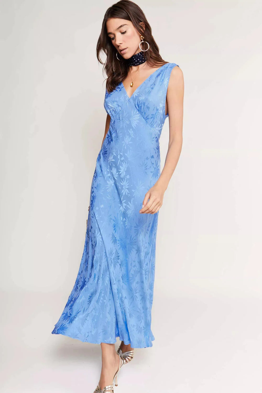 RIXO - Sandrine Dress in Daisy Jacquard Blue