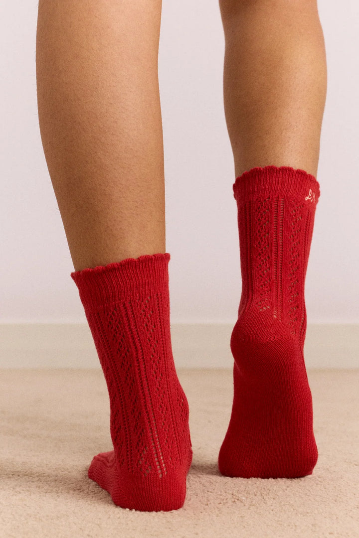 Damson Madder – 2 Pack Pointelle Socks in Cream and Red