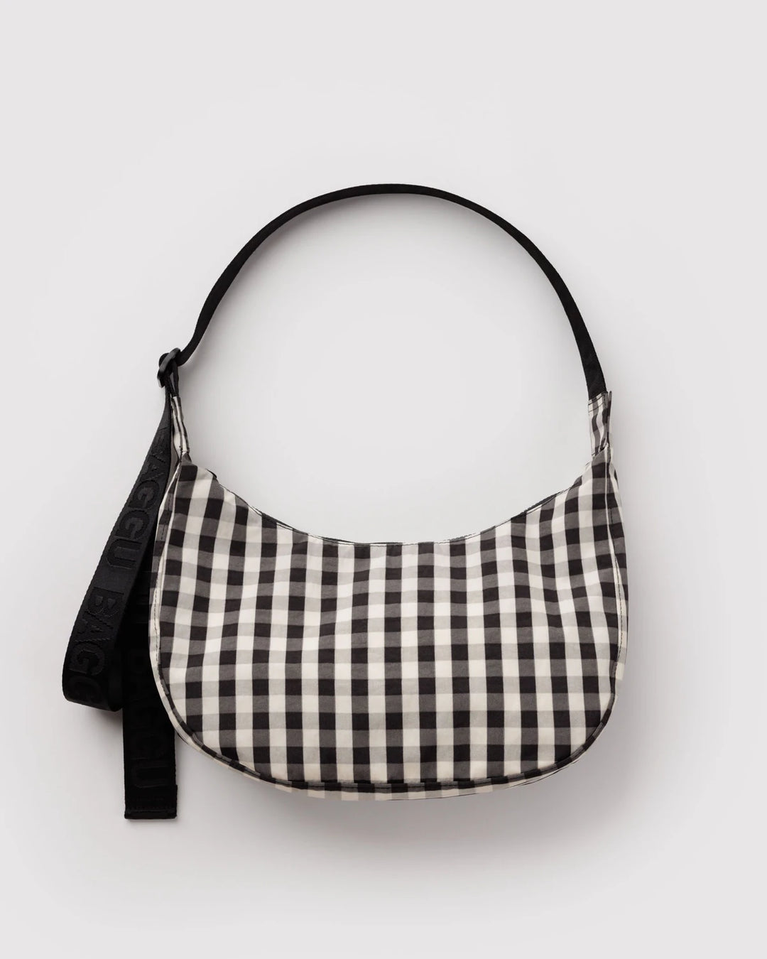 BAGGU - Medium Nylon Crescent Bag in Black and White Gingham