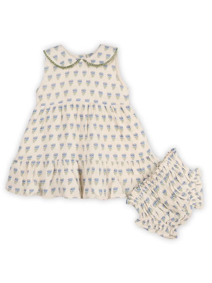 Organic Cotton Harper Peter Pan Collar Floral Dress in Blue Floral