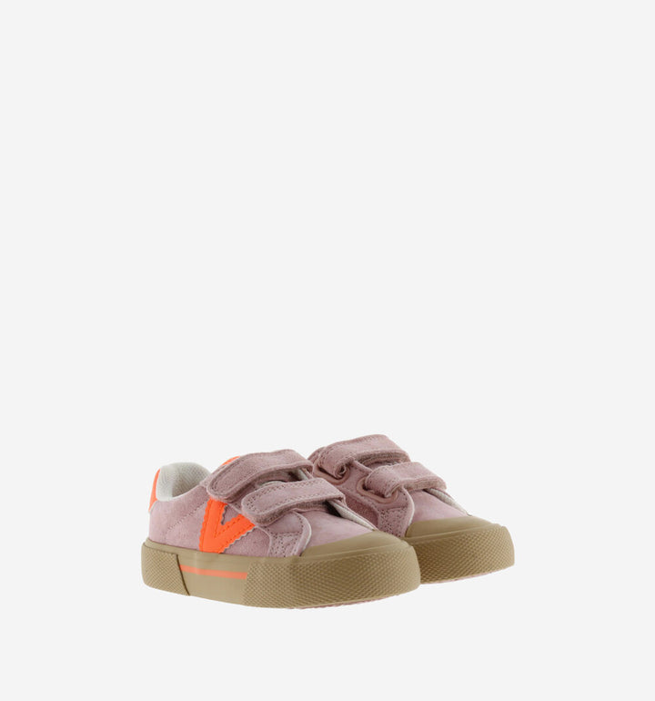 Victoria – Tribu Wide Fit Split Leather & Contrast Kids Sneakers in Pink/Orange