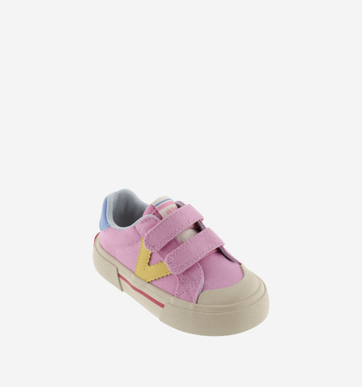 Victoria – Tribu Wide Fit Split Leather & Contrast Kids Sneakers in Rosa