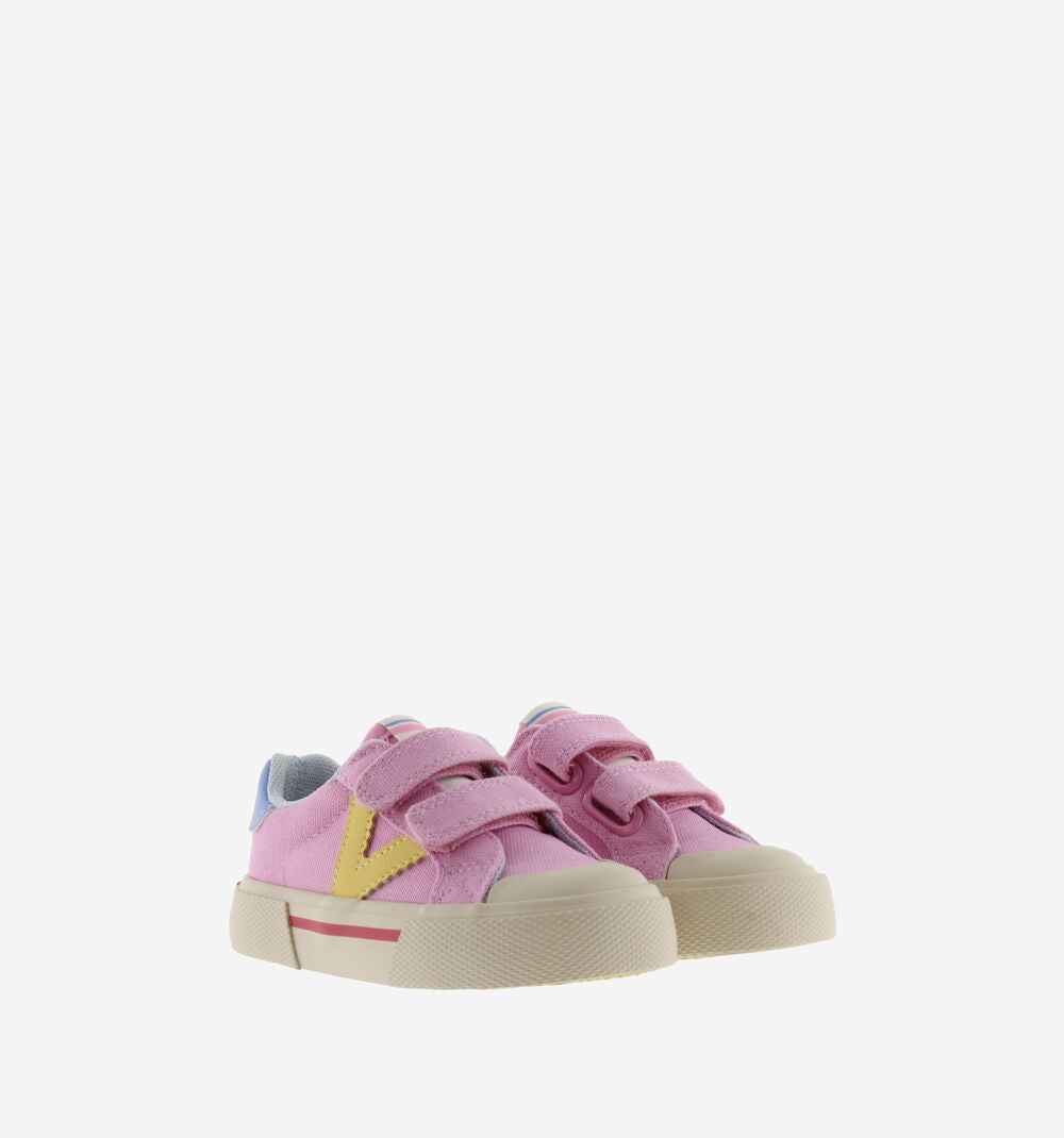 Victoria – Tribu Wide Fit Split Leather & Contrast Kids Sneakers in Rosa