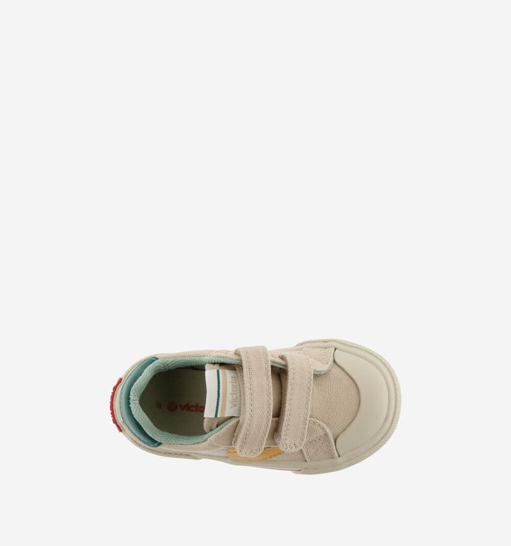 Victoria – Tribu Wide Fit Split Leather & Contrast Kids Sneakers in Beige
