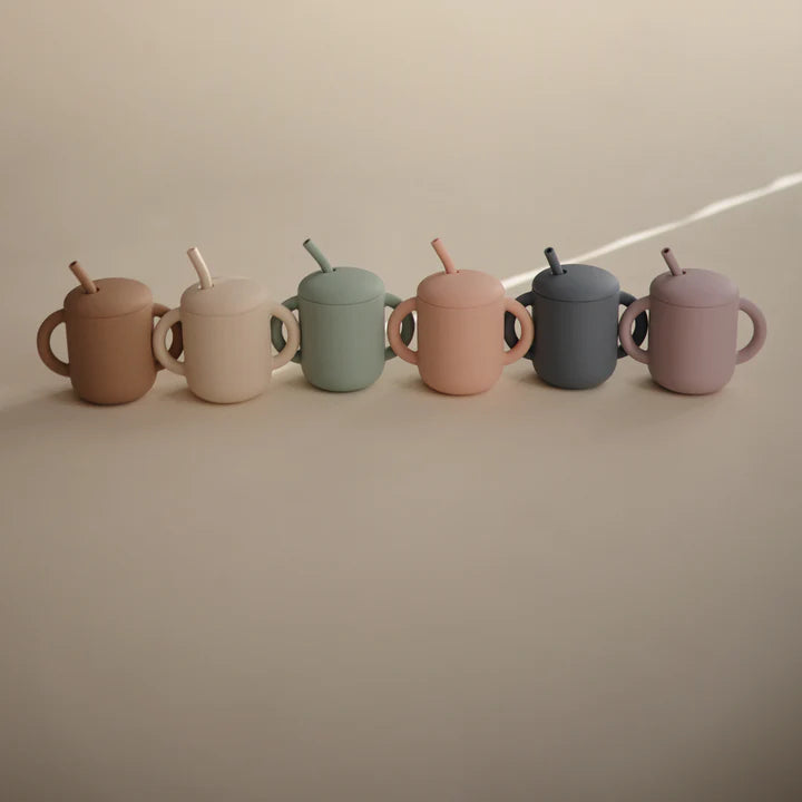 Mushie - Silicone Training Cup + Straw in Pink