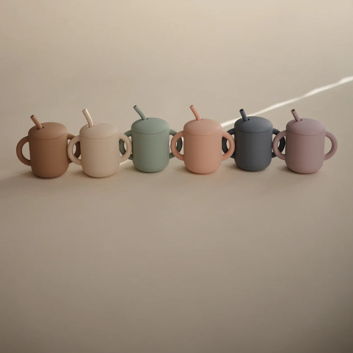 Mushie - Silicone Training Cup + Straw in Pale Blue