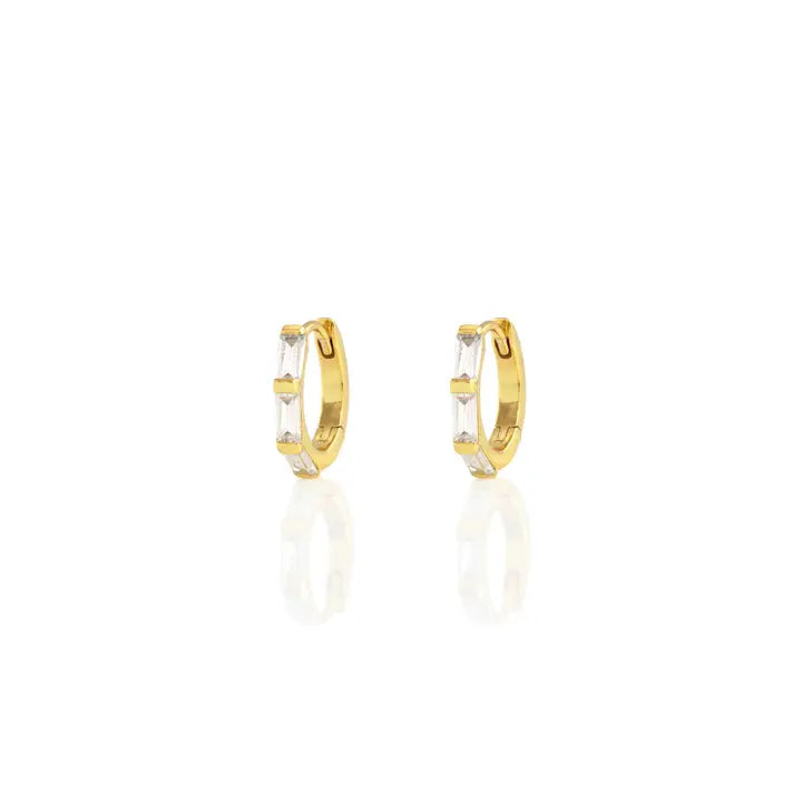 Kris Nations – Baguette Huggie Hoop Earrings in 18k Gold Vermeil