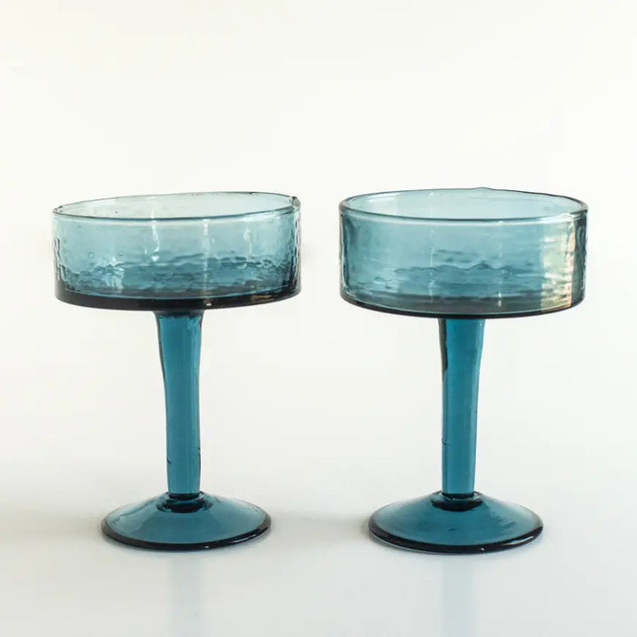 Creative Women - Handblown Hammered Coupe Cocktail Glass in Blue