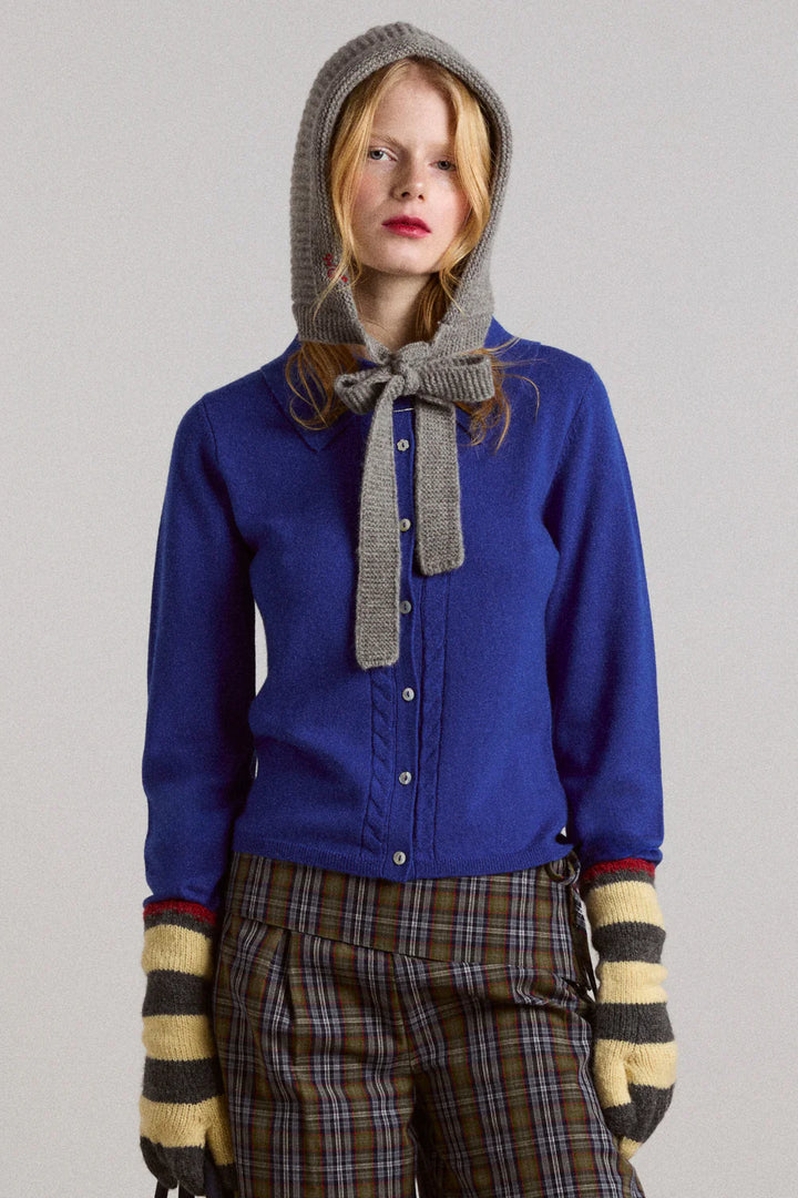 Damson Madder – Voula Fina Guage Cardigan in Blue