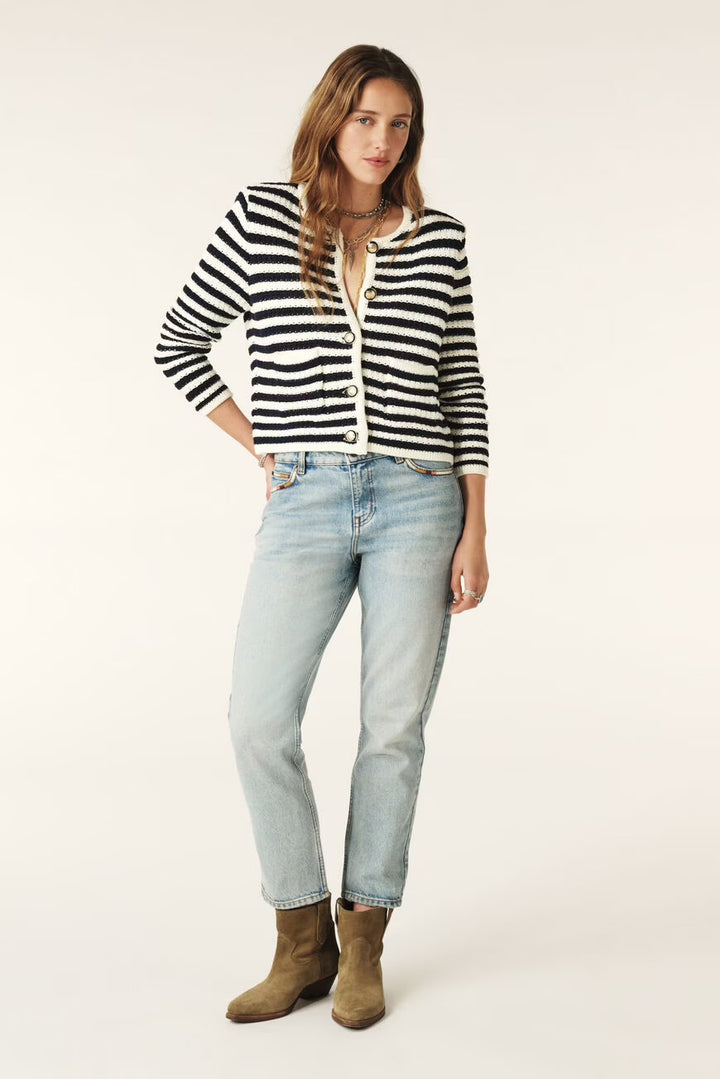 ba&sh – Gaspard Knit Cardigan in Ecru Stripe