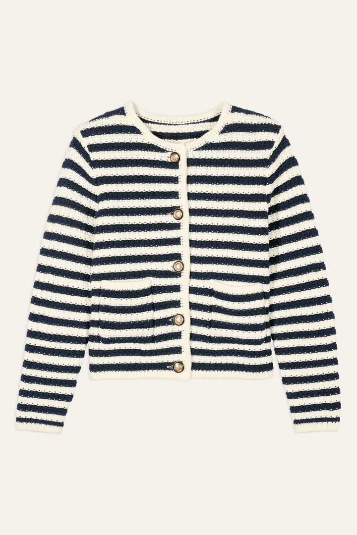 ba&sh – Gaspard Knit Cardigan in Ecru Stripe