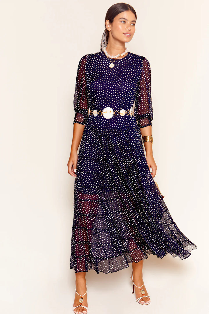 RIXO - Kristen Dress in Navy Polka Dot