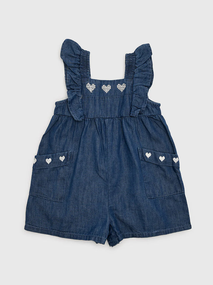 Mayoral – Embroidered Romper in Dark Denim
