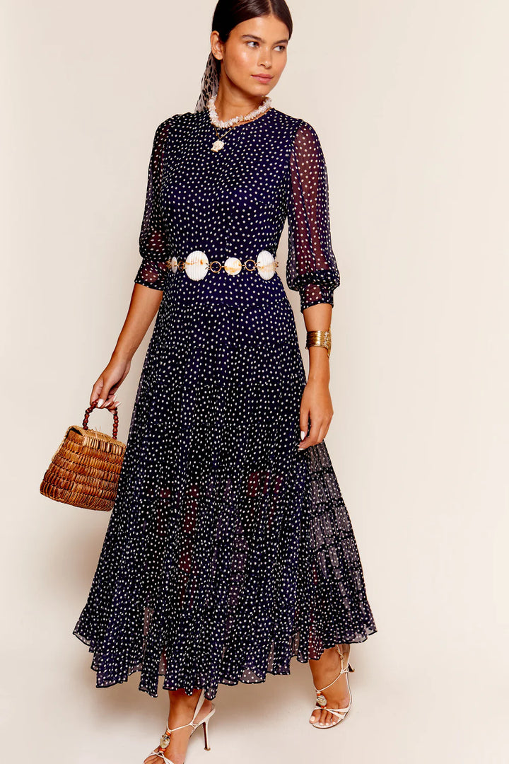 RIXO - Kristen Dress in Navy Polka Dot