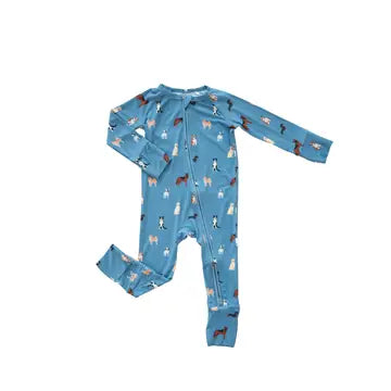 Bug + Bean – Bamboo Zip Romper in Blue Dog
