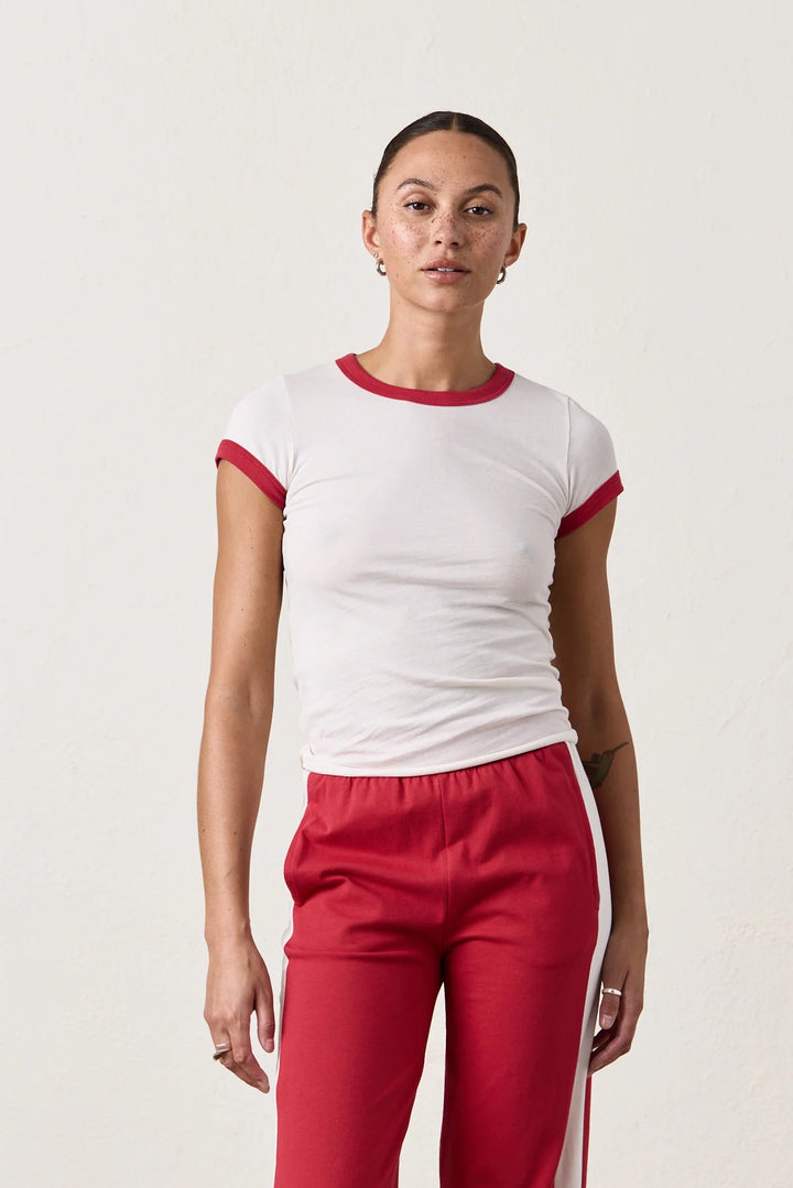 NSF – Bodhi Shrunken Ringer Tee in Ivory and Red