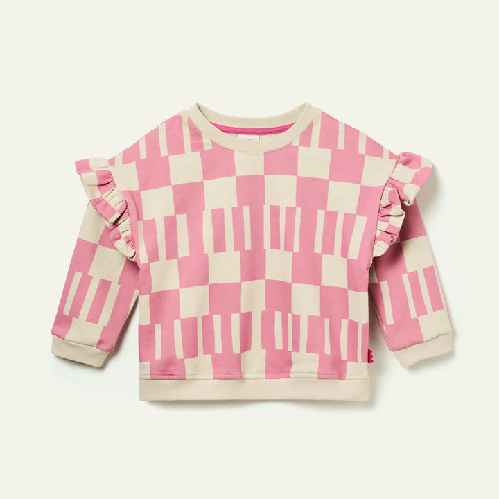 Mon Coeur – Recycled Cotton Pink Block Ruffle Sweatshirt