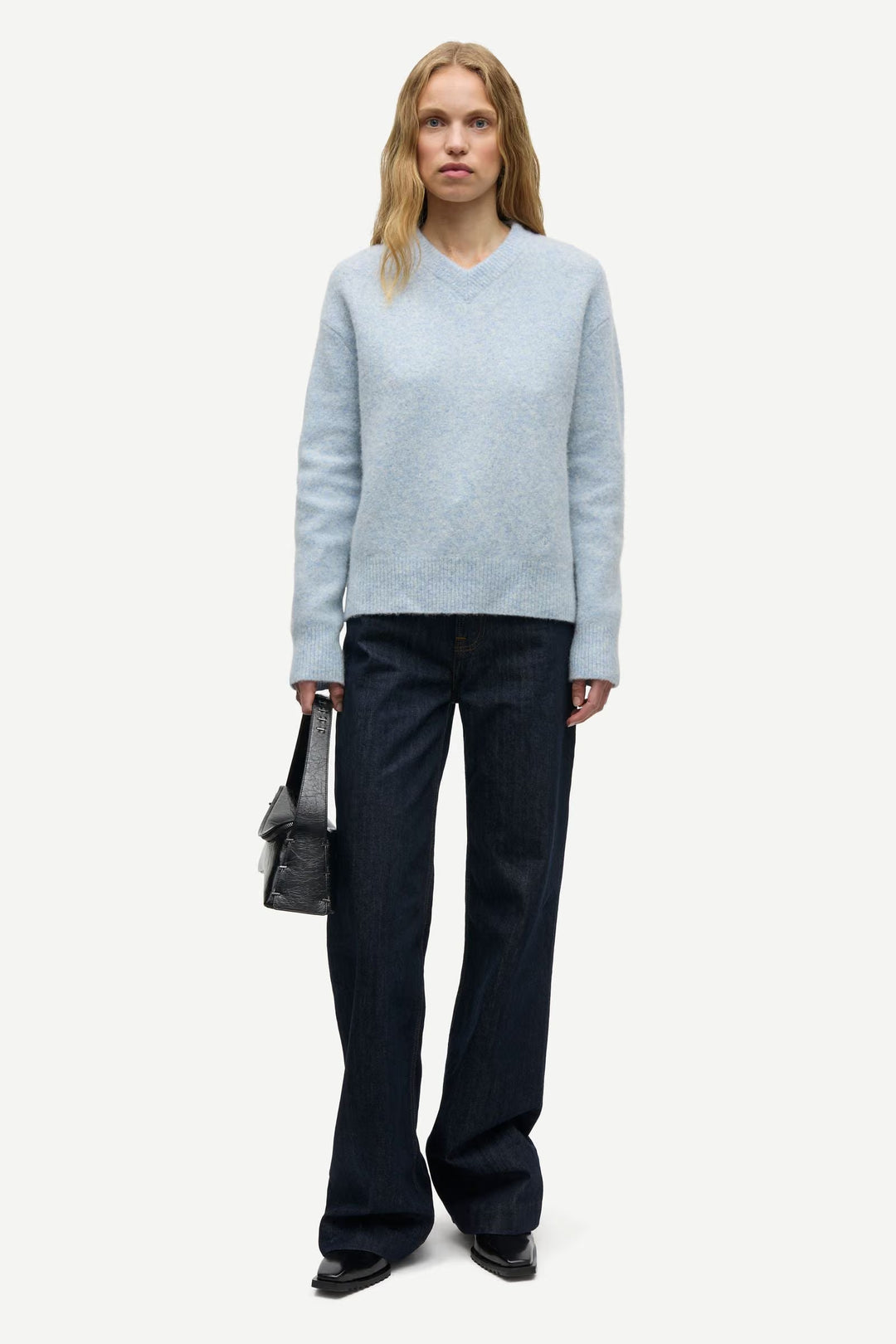 Samsoe – Samelody V Neck Sweater in Frozen Fjord