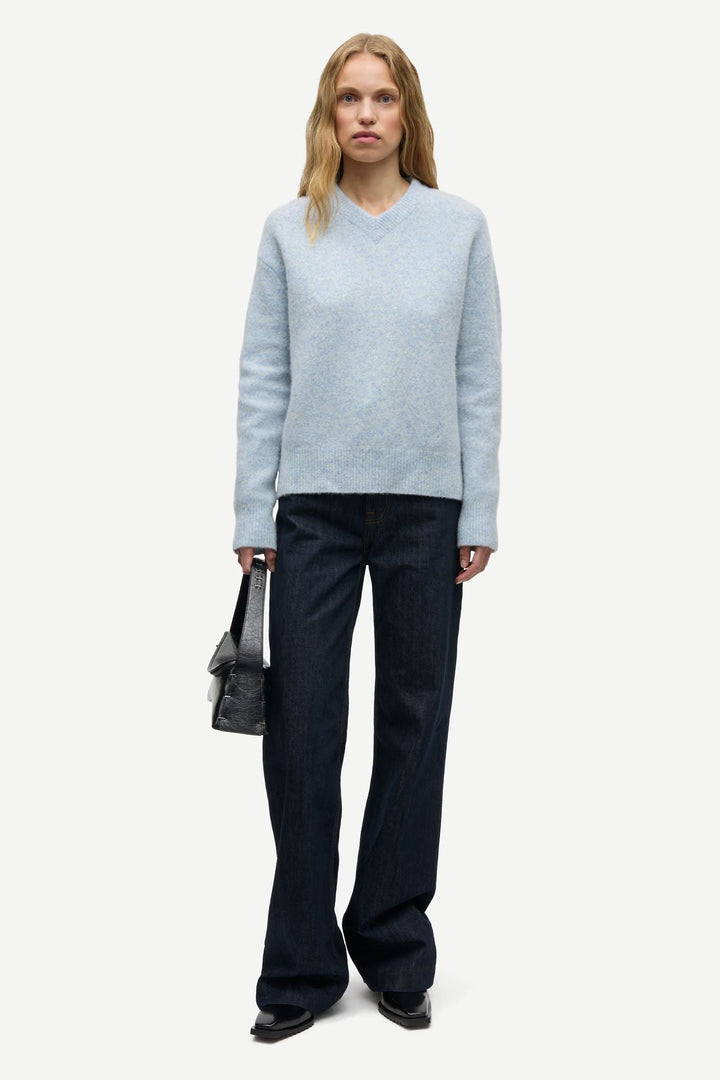 Samsoe – Samelody V Neck Sweater in Frozen Fjord