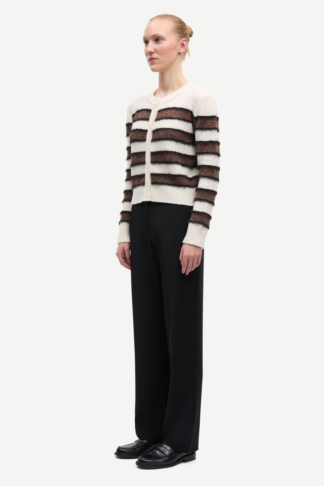 Samsoe Samsoe - Sacian Cardigan in Black Coffee Stripes