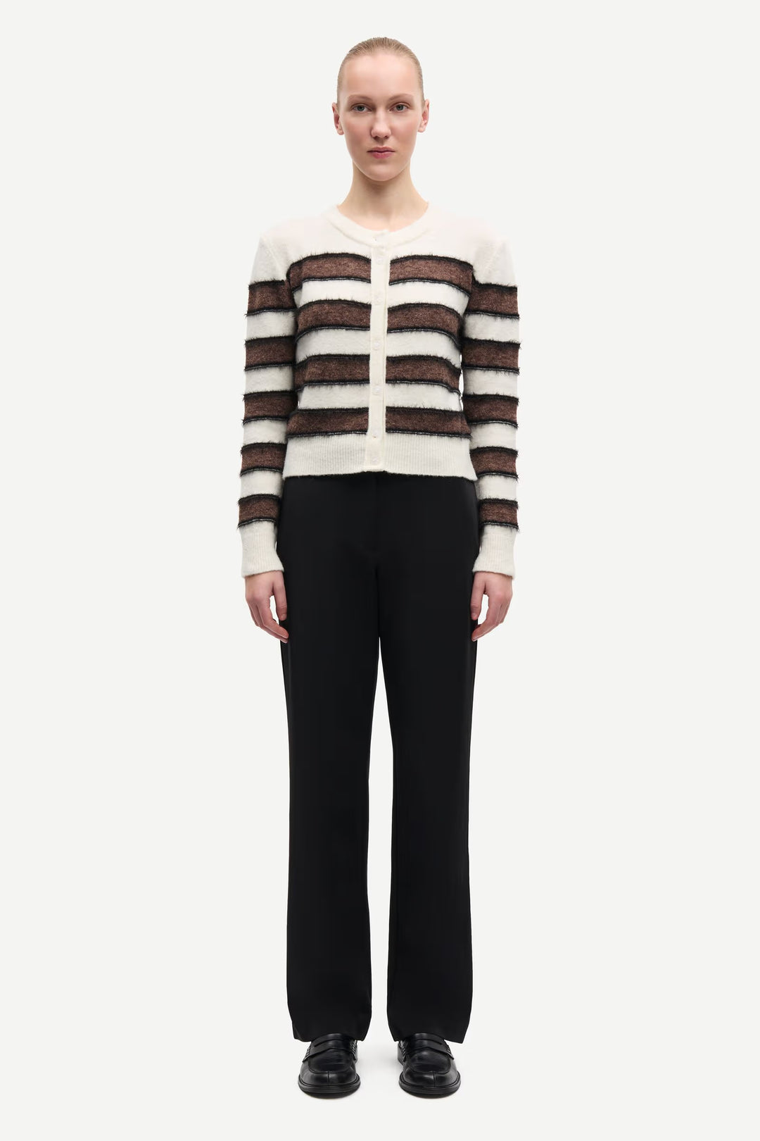 Samsoe Samsoe - Sacian Cardigan in Black Coffee Stripes