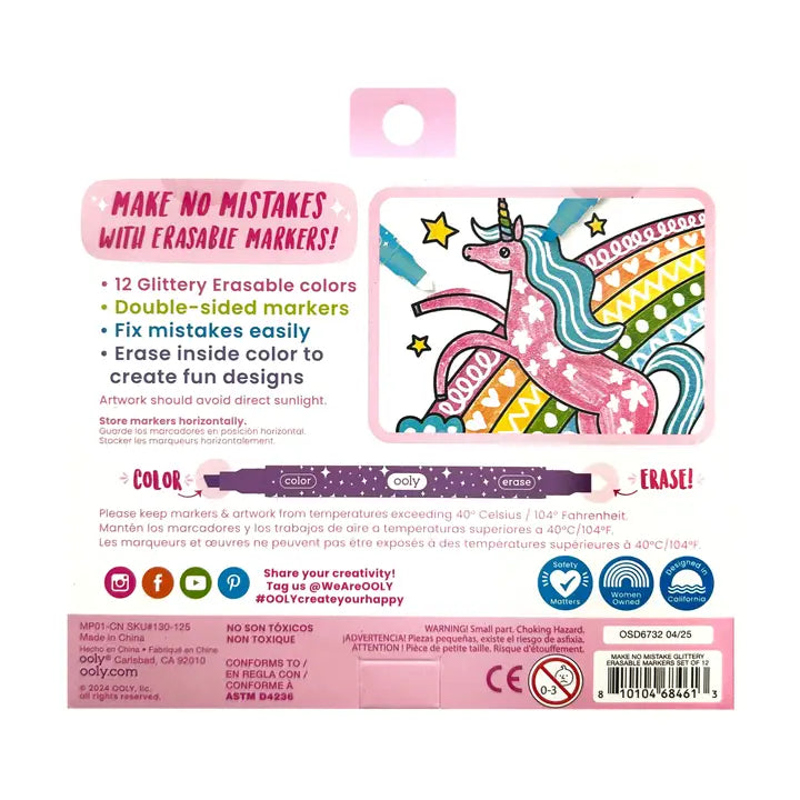 Ooly – Make No Mistake Glittery Erasable Markers Set of 12