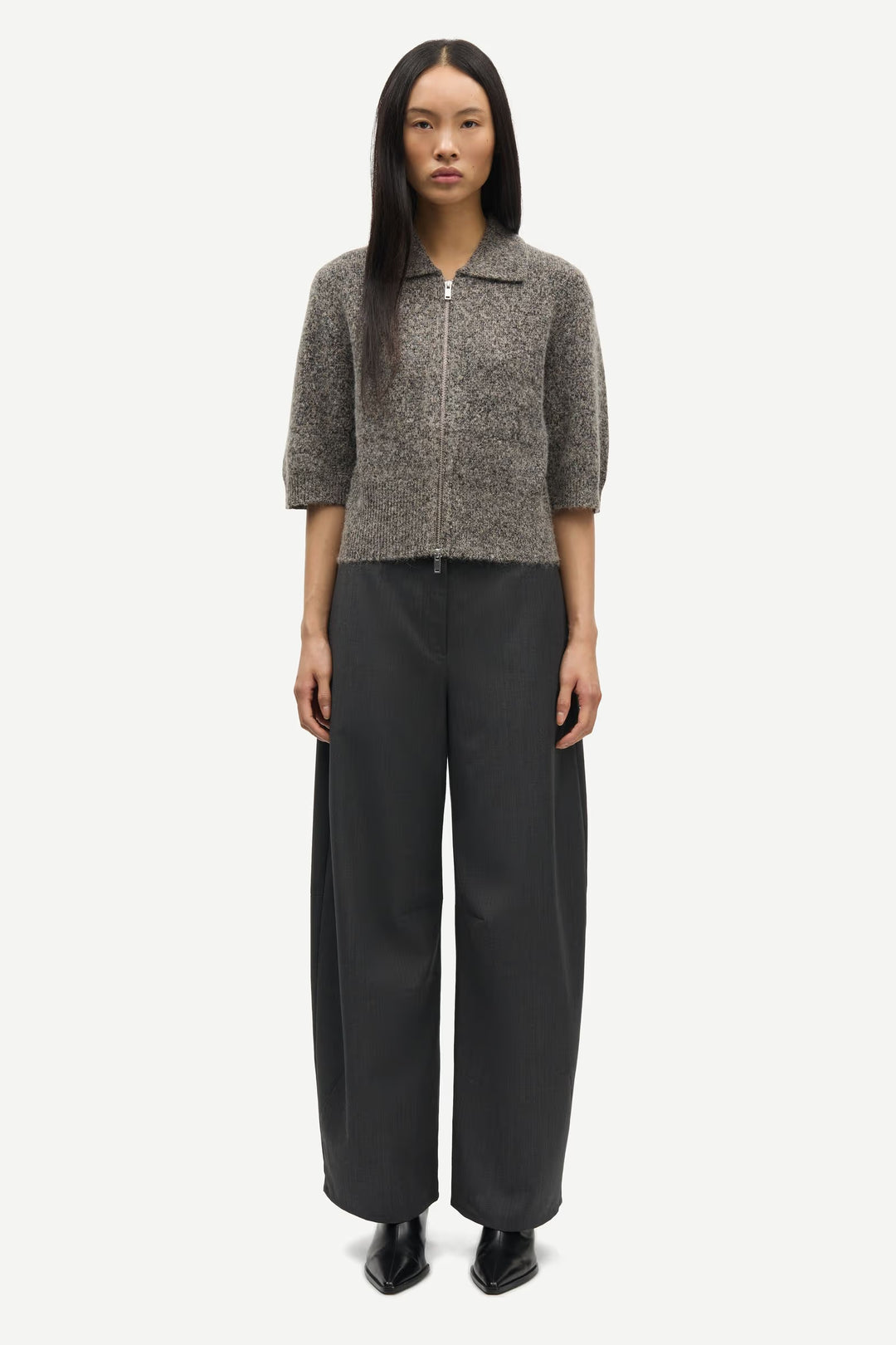 Samsoe Samsoe - Sakelsie Short Sleeve Cardigan in Fossil Melange