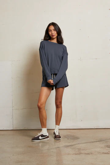 Perfect White Tee - Tyler French Terry Pullover in Night