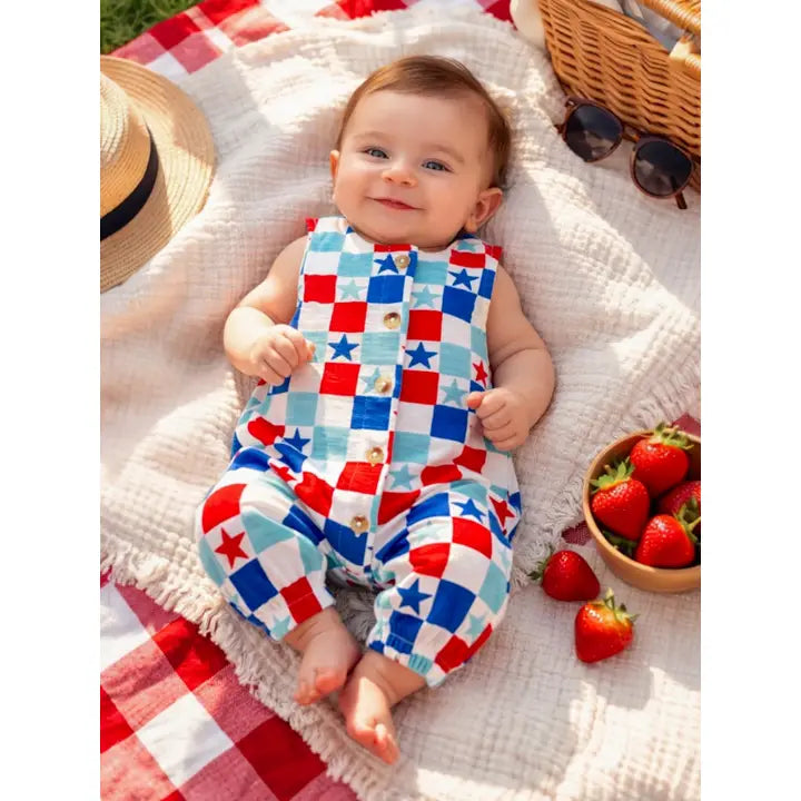 SIIX Collection- Red, White & Blue Checked Baby Jumpsuit