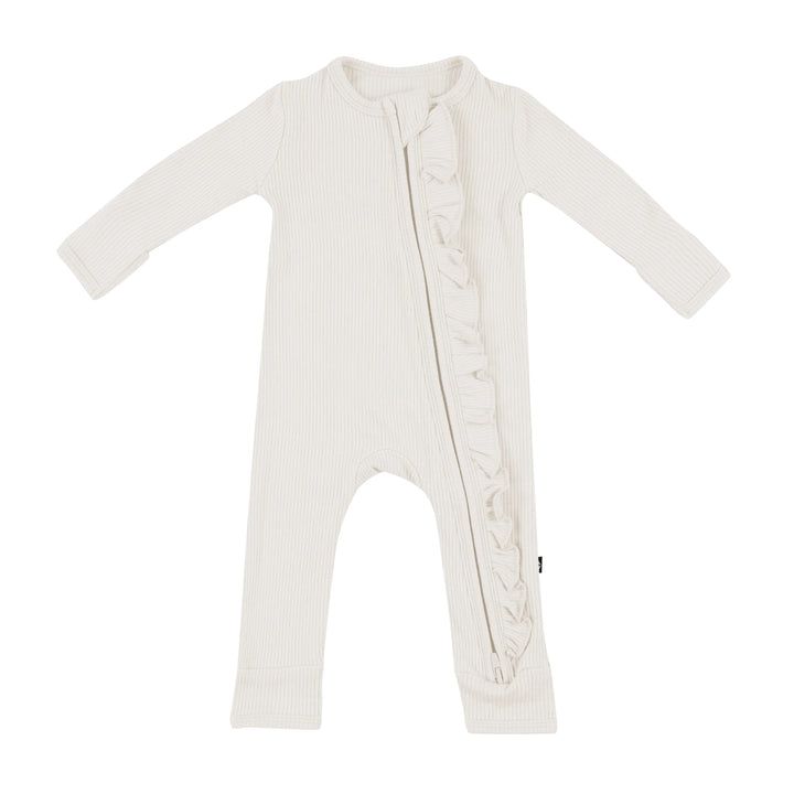 Kyte Baby - Ribbed Ruffle Zipper Romper in Oat