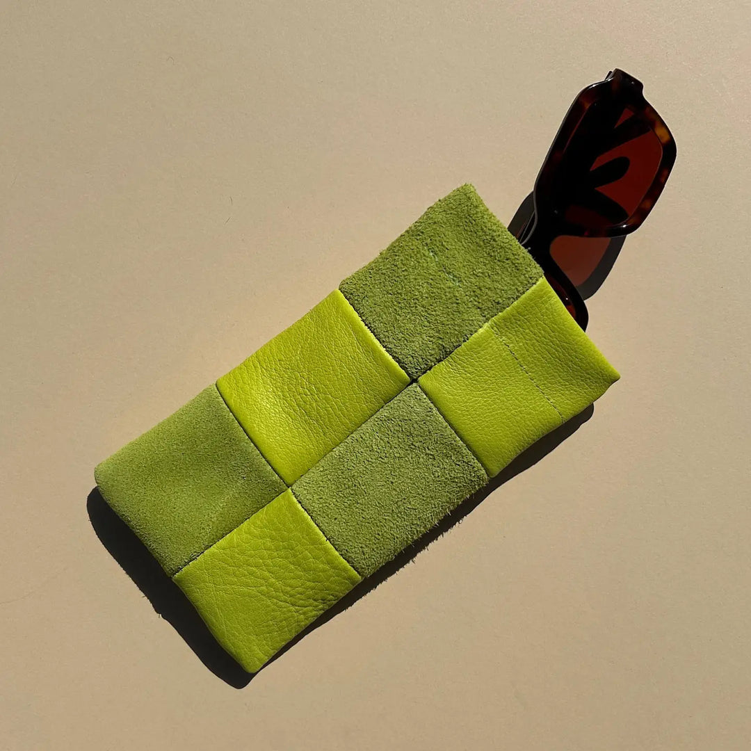 Primecut – Sunglasses Case in Chartreuse Checkered Leather