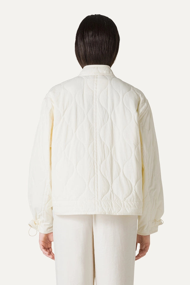Oofwear - Flared Short Jacket in Quilted Nylon in Vanilla