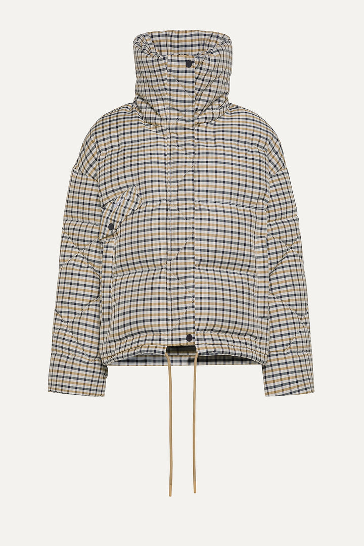 Oofwear - Shape Memory Nylon Short Jacket in Camel/Brown Plaid