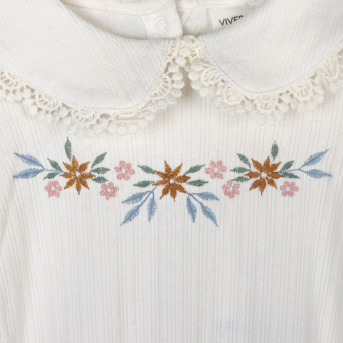 Organic Jersey Floral Embroidered Pointelle & Ruffle Baby Footie