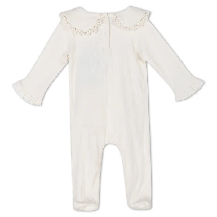 Organic Jersey Floral Embroidered Pointelle & Ruffle Baby Footie