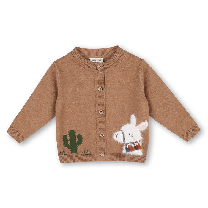 Organic Cotton Cactus Llama Applique Baby Button Cardigan Sweater