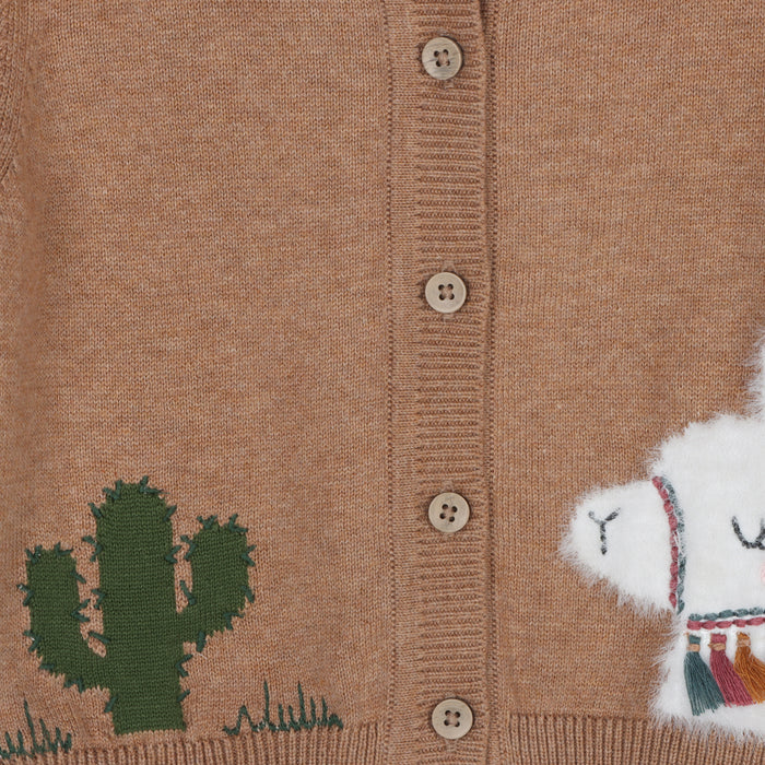 Organic Cotton Cactus Llama Applique Baby Button Cardigan Sweater