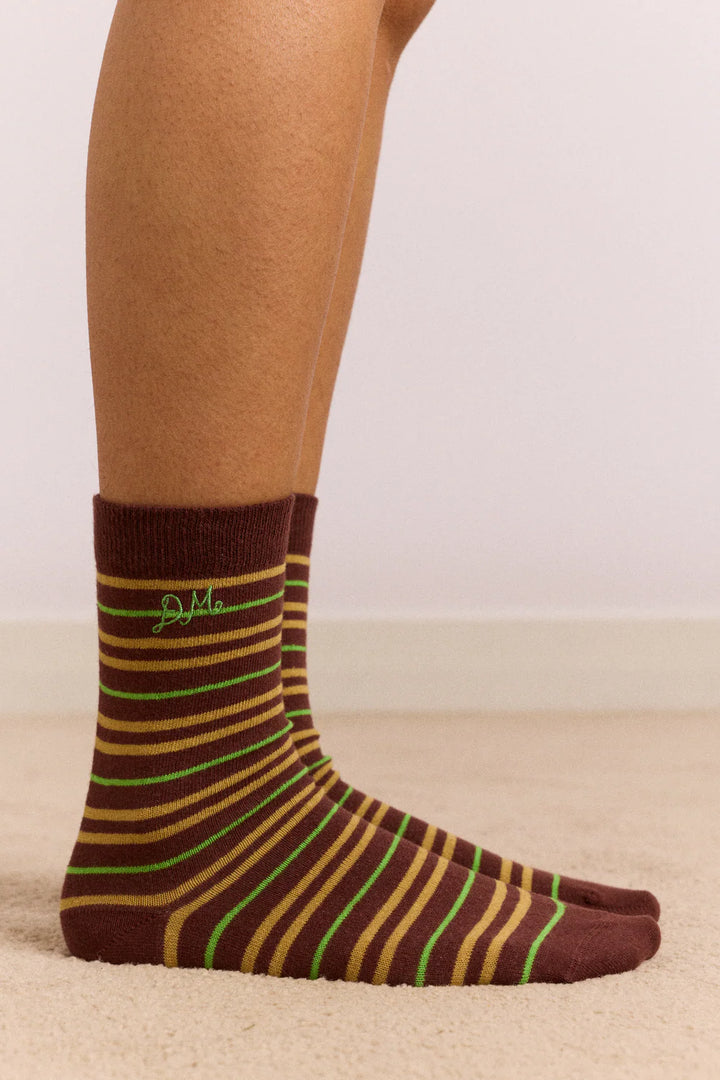 Damson Madder – Multi Stripe Socks in Chocolate and Lime