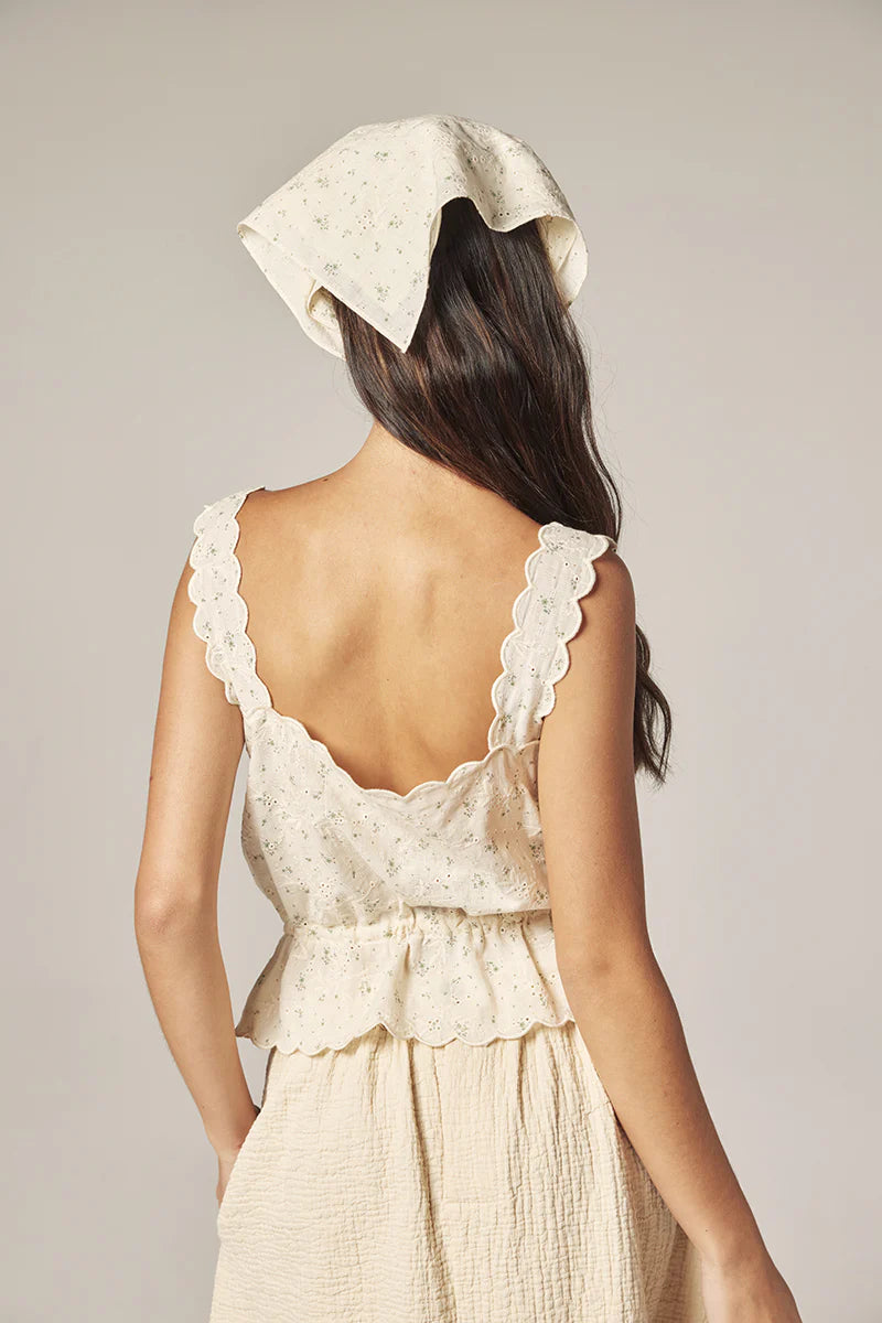Amente – Scallop Lace Tie Top with Bandana in Cream and Sage