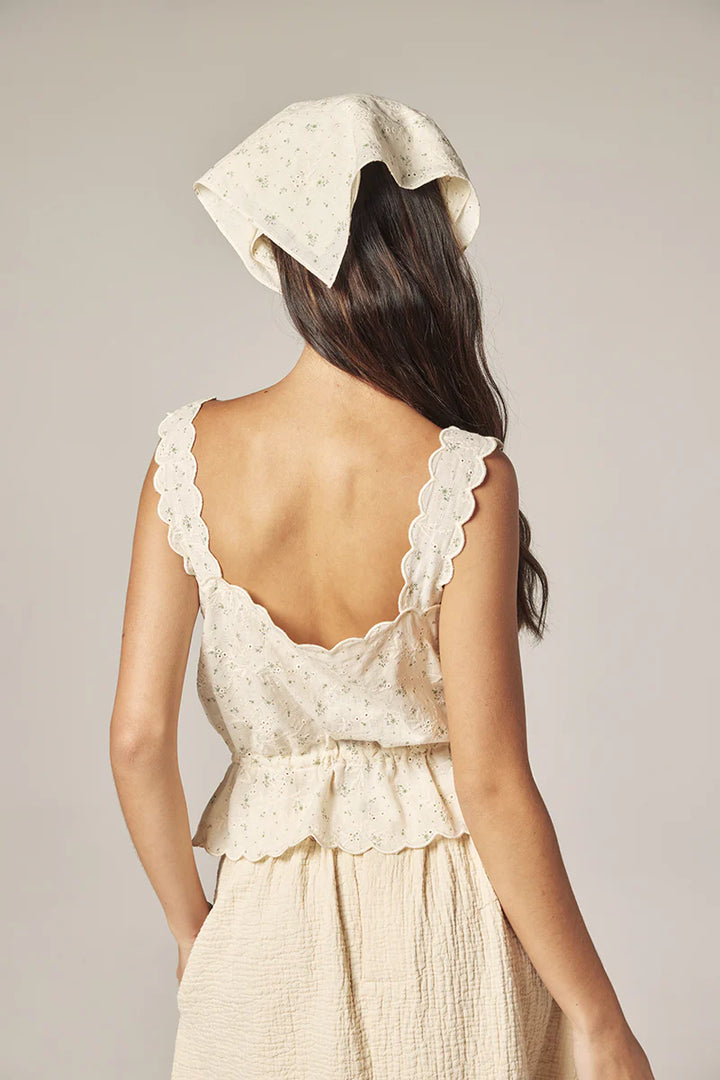 Amente – Scallop Lace Tie Top with Bandana in Cream and Sage